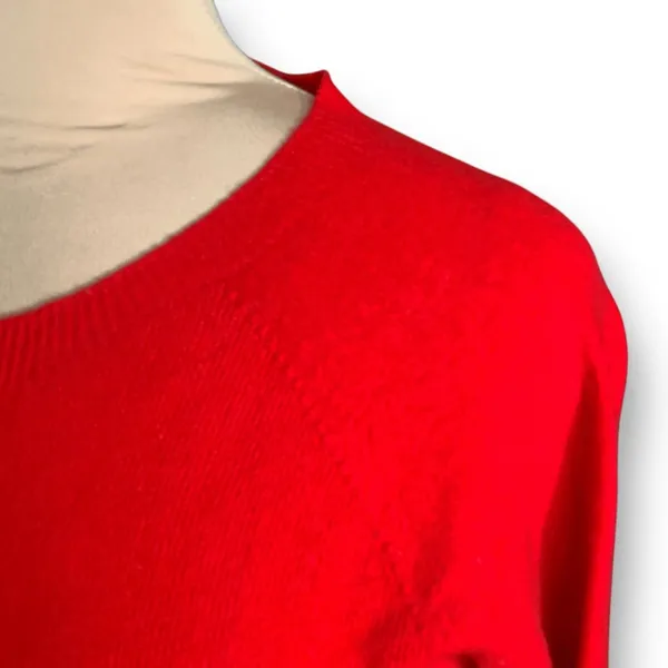 Vintage Bright Cherry Red Ribbed Knit Button Front Round Neck‎ Cardigan Sweater - Image 3