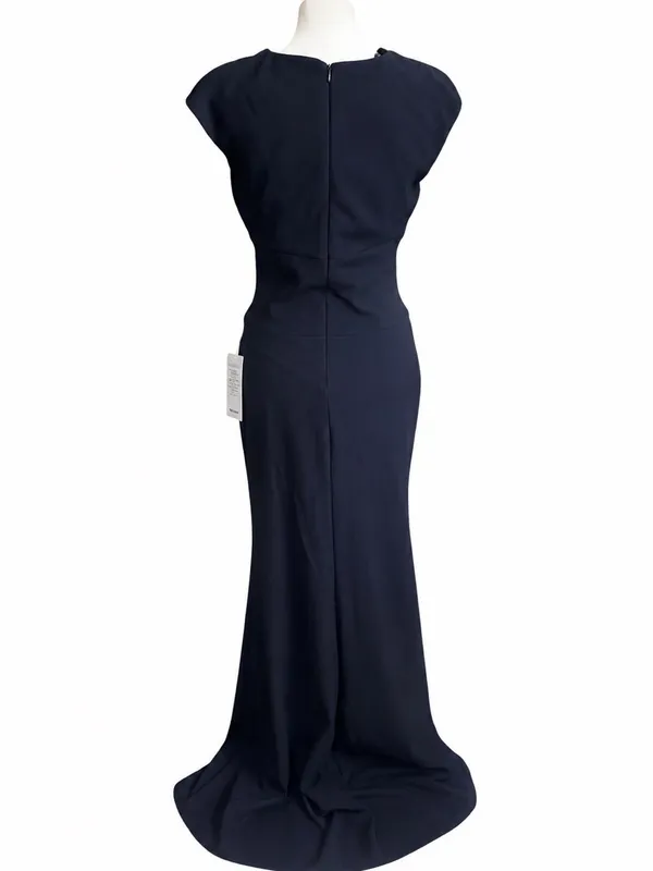 NEW Betsy & Adam V-Neck Cascade Ruffle Evening Dress Gown Dress Sz 4‎ Navy - Image 3