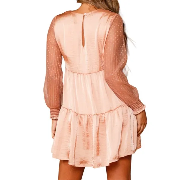 Peach Love California Tiered Sheer Long Sleeve Mini Dress Pink Size Large NWT - Image 2