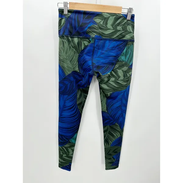 Noli Leggings‎ Women Blue Green Tropical Leaf Pull On Stretch Activewear Sz M - Image 2