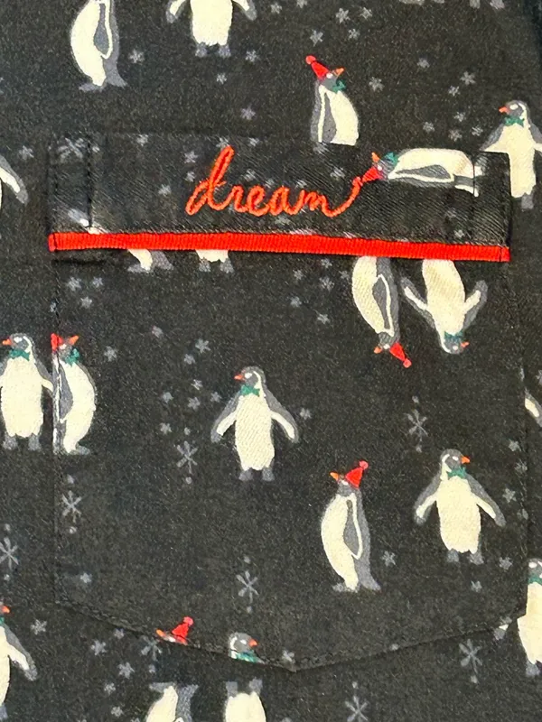 VTG Victoria's Secret The Dreamer Flannel Pj Set tuxedo Penguin Holiday cozy SM - Image 11