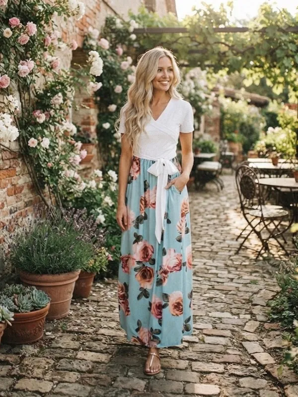 Boho Maxi Dress with Faux Wrap Top - Image 3