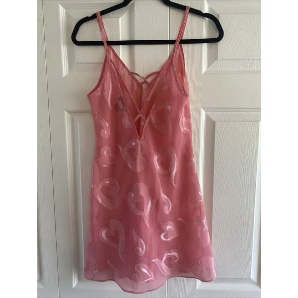 Morgan Taylor Intimates Small Pink Heart Night‎ Semi Sheer Slip Dress Lingerie - Image 4
