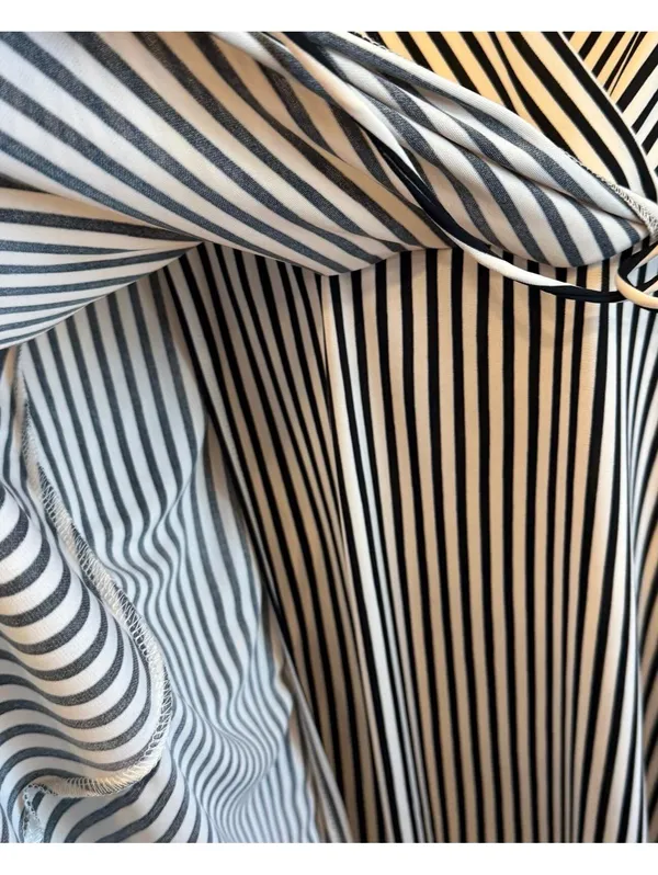 H&M Long Sleeve Striped Black White Women's Dress, size Medium - Image 5
