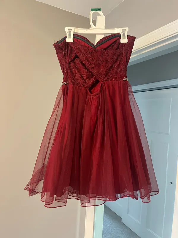 Red Beaded Strapless Mini Dress Size 3 - Image 2