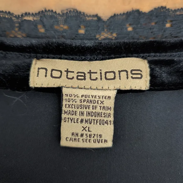 Ladies' Notations Black Velour Top With Lace V-Neck XL - Image 2