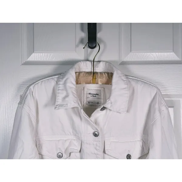 Abercrombie Womens Cropped Denim Trucker Jacket Size Medium White Utility Clean - Image 5