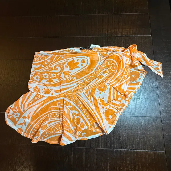 La‎ Blanca Orange Paisley Mesh Sarong Swim Cover Up Skirt W-31981C5 Large - Image 3