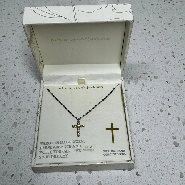 Olivia and‎ Jackson Sterling Silver Cubic Zirconia Cross Necklace 16+2" NIB - Image 2