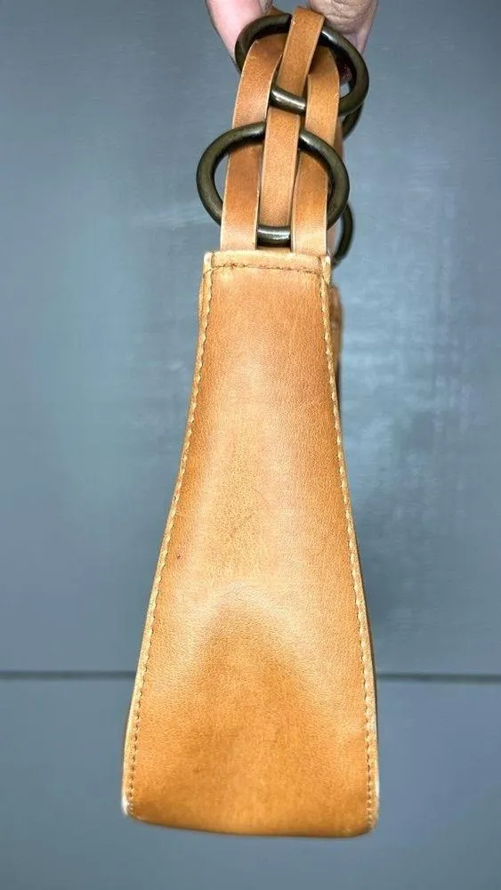 Mini Cognac Caramel Brown Hobo Shoulder Bag Y2K Weave Purse - Image 4