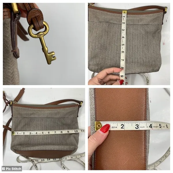 Fossil Leather Crossbody Bag Brown Purse Zippered Pockets Adjustable‎ Travel Bag - Image 12