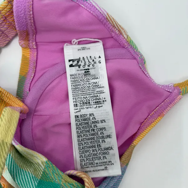 Billabong Bikini Top SZ Small Warm Wave Lila Bralette Swim Suit Madras Plaid NWT - Image 7