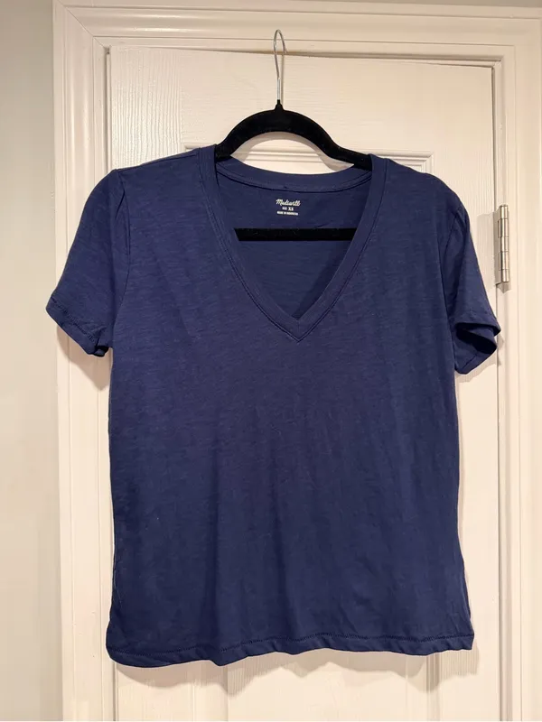 NWOT Madewell Size XS Navy Blue V Neck Short Sleeve Slub Cotton Tee Shirt - Image 5