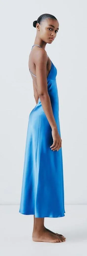 Zara Dress Cobalt Blue Satin Effect Maxi Midi Wedding Party Date Coctail - Image 11