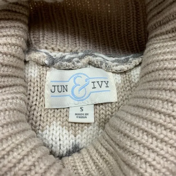 Jun & Ivy Turtleneck‎ Sweater Womens Small Beige Striped Knit Pullover Neutral - Image 6