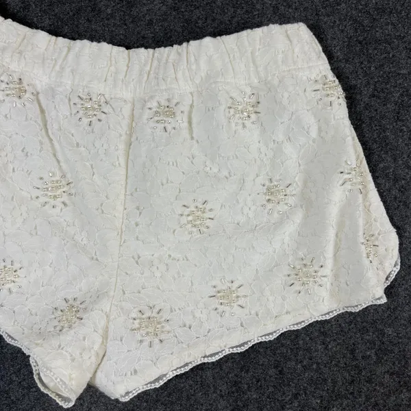 Abercrombie & Fitch White Floral Lace Beaded Pearl Shorts 1V1974 Womens L NEW - Image 11
