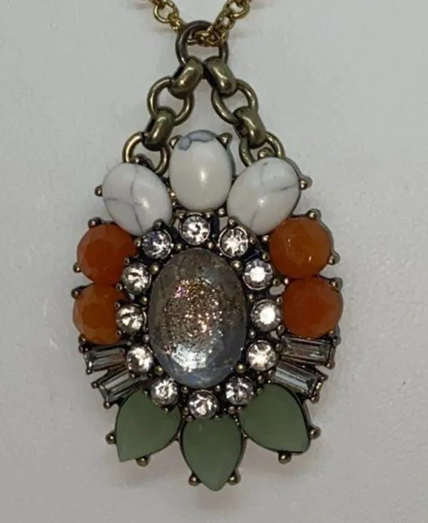 Bronze-Tone Multicolor Glitter Sparkle Rhinestone Necklace - Image 2