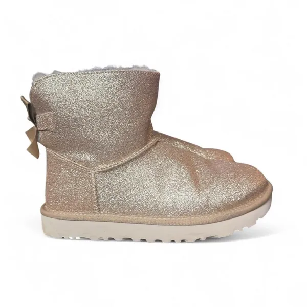 UGG Classic Mini Bailey Bow II Glitter Gold Boots Shearling Women’s Size 7 - Image 2