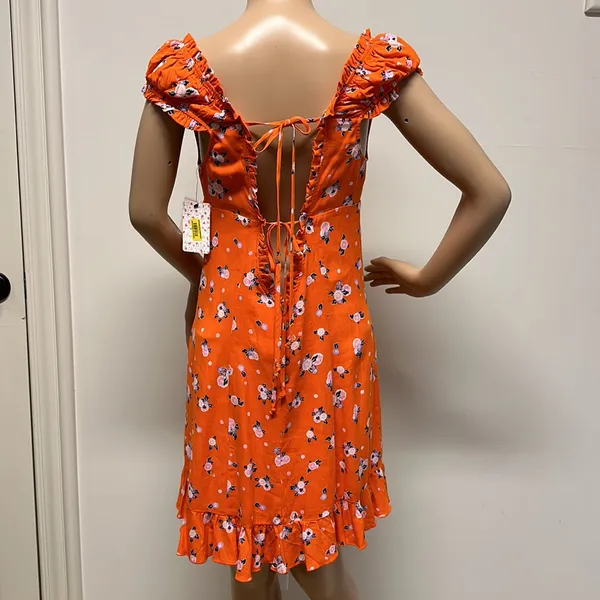 NWT Free People Orange Mini Dress with open back size S - Image 5