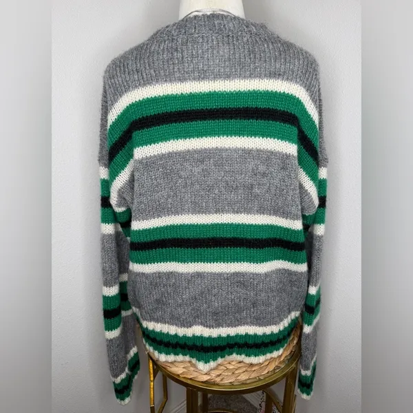 Urban Outfitters Sweater Knit Boyfriend Crewneck Gray Green Striped Fall cozy - Image 4
