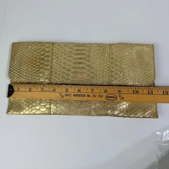 Jessica McClintock Gold Snake Embossed Metallic Clutch‎ Evening Bag - Image 6