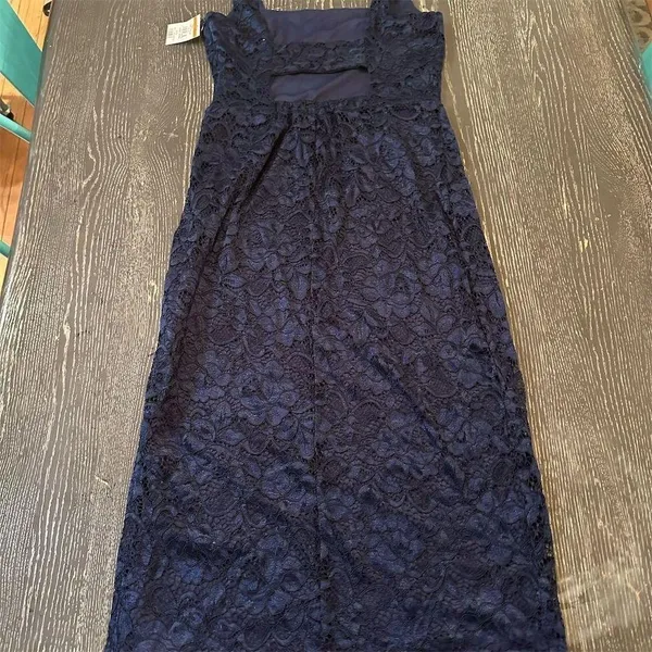 Sam Edelman Navy Lace Sleeveless Midi Dress Square Neck Women's Cocktail Wedding - Image 9