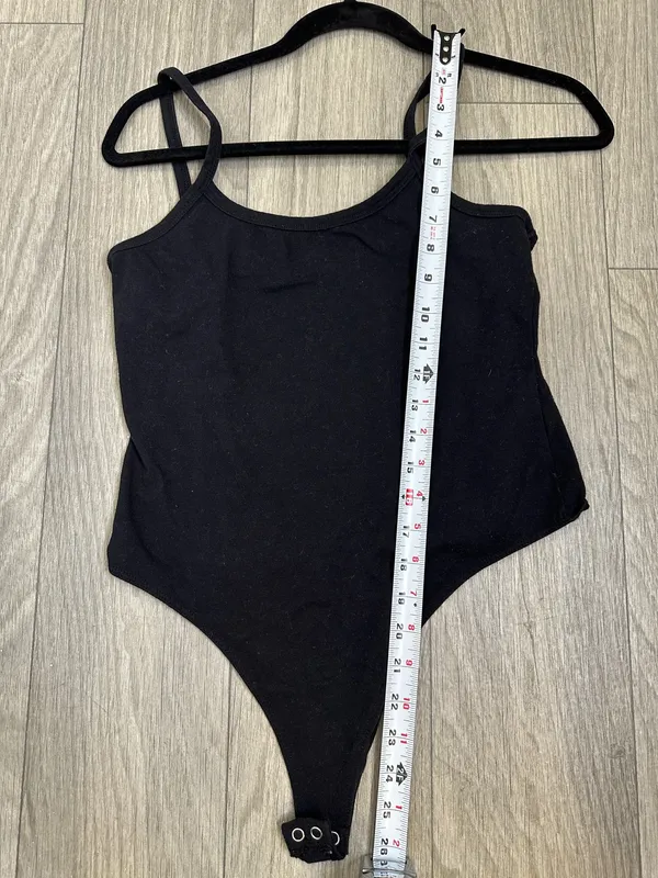 Black Bodysuit Medium Fitted Minimalist Staple Top - Image 5