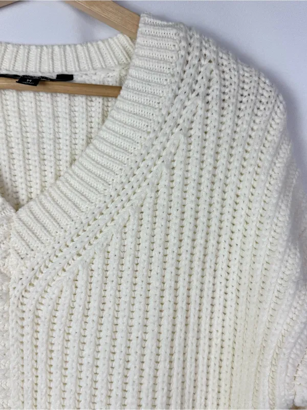 Simply Vera Vera Wang White Ribbed V-Neck Sweater M - Image 3