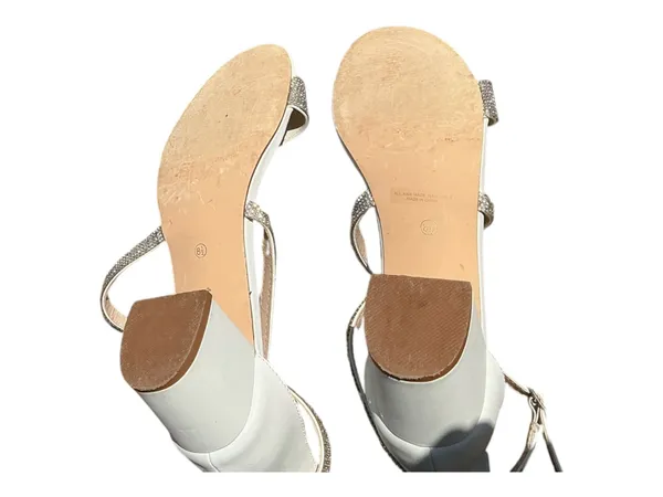 Bonnibel White Rhinestone Crisscross Ankle Strap Block Heel Sandals - Size 8.5 (Gently Used) - Image 4