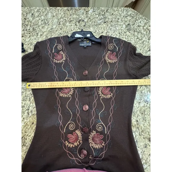 Vintage Carole Little Sweater Dress Duster Floral Embroidered Midi Wool Brown - Image 10