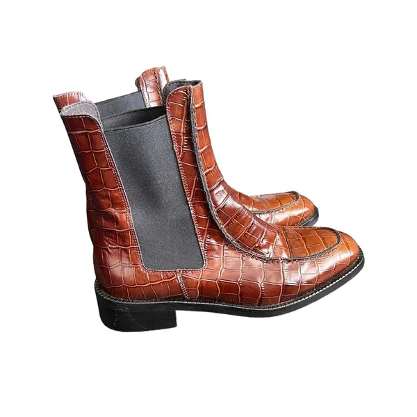 Anthropologie Pilcro & The Letterpress Chelsea Croc Chocoolate Brown Boots - Image 12