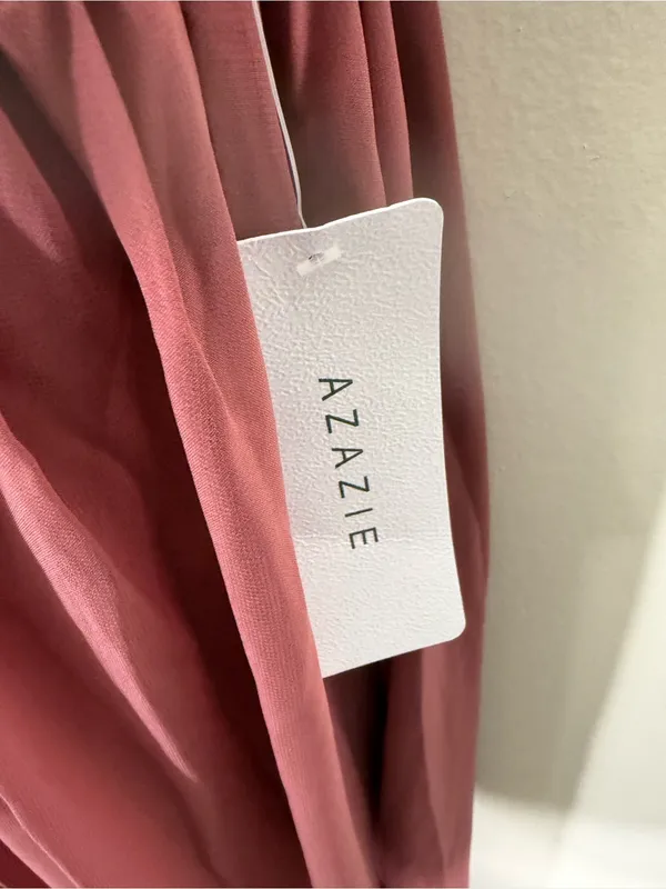 NWT Azazie Aziza Desert Rose A-Line V-Neck Pleated Chiffon Bridesmaid Maxi Dress - Image 7