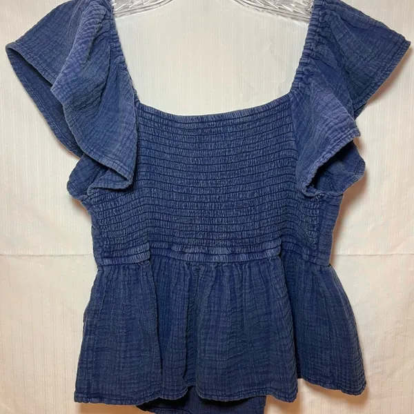 Jopna Boho Revival Ruffle Crop Top 100% Cotton Navy Blue Size M - Image 5