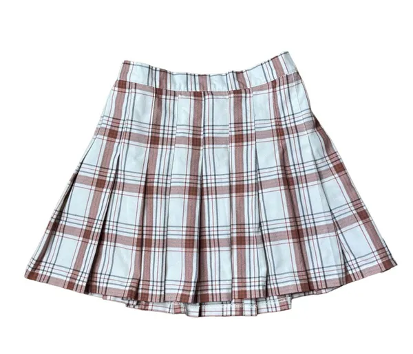 Plaid Pleated Mini Skirt White / Burgundy XS - Image 2