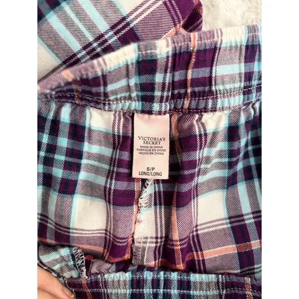 Victoria's Secret Gray Top Purple Plaid Pants Loungewear Pajama Set S Long - Image 10