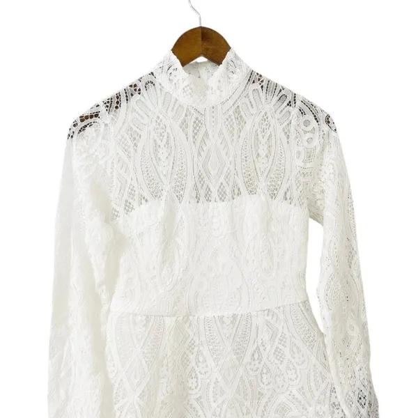 Lulus Gorgeous Attraction White Lace Structured Long Sleeve Mini Dress size S - Image 5