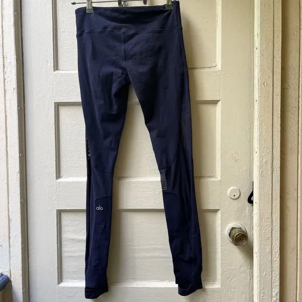 Alo Yoga Coast Legging Sz S Navy Blue Sheer Mesh Performance Workout Pilates Run - Image 6