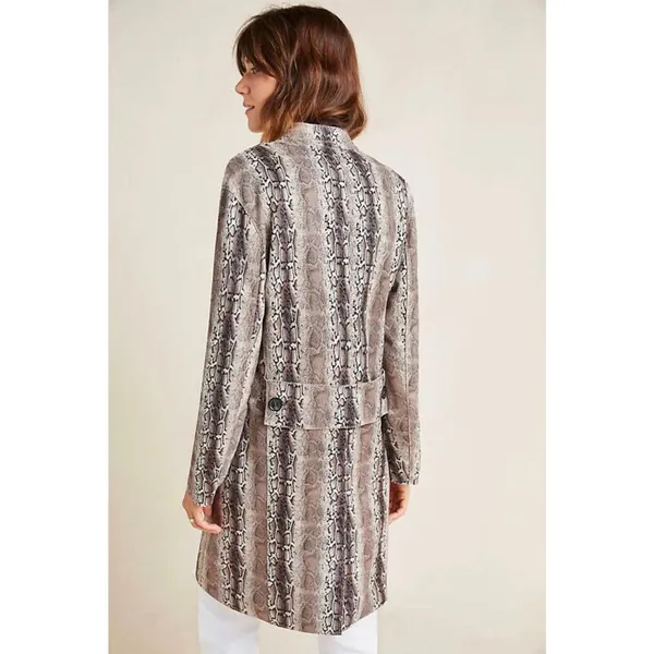 Blank NYC Python Print Faux Suede Longline Duster Coat Neutral Taupe Womens Sm - Image 4