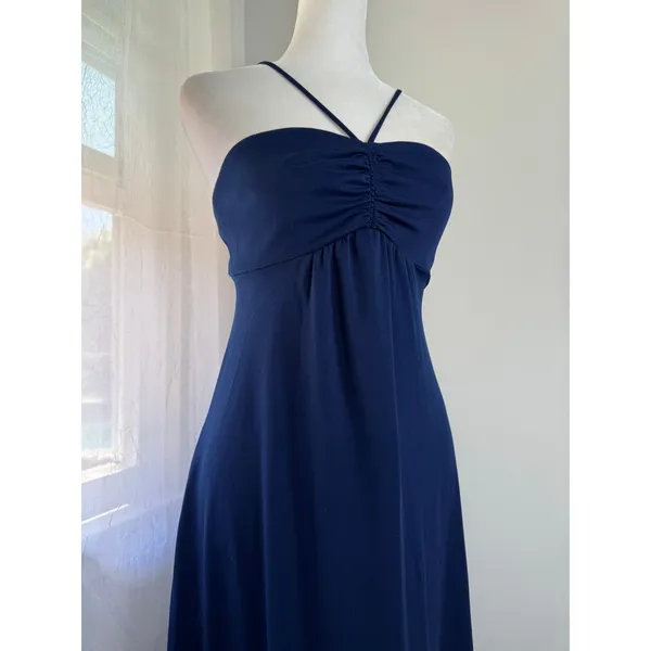 Vintage ‘80s Navy Blue Sleeveless Spaghetti Strap Maxi Dress - Image 4