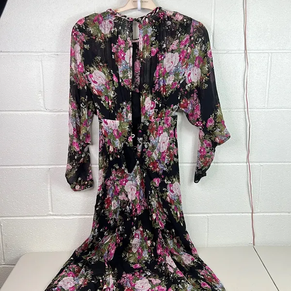 Rent the runway black/pink floral sz 2 long sleeve love shack daya dress maxi - Image 5