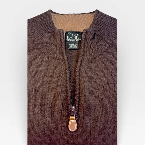 Jos A Bank Brown Lambswool Quarter Zip Pullover Sweater Men's Large - Image 3