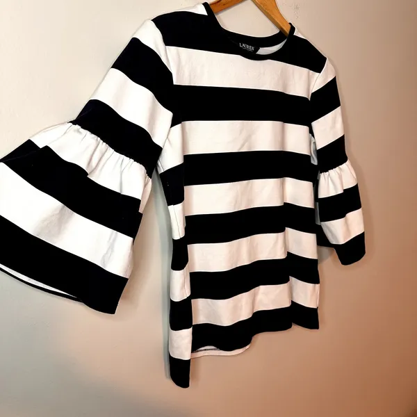 Lauren Ralph Lauren Bell Ruffle Sleeve Striped Top‎ 100% Cotton Size S - Image 2