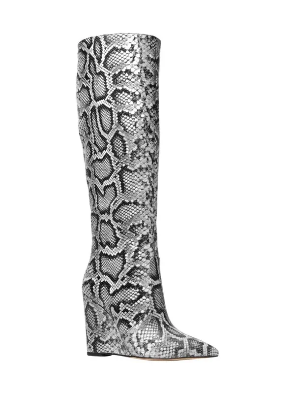 Michael Michael Kors Isra Wedge Pointed Toe Tall Boots 40H3ISHB5E Black Snake 6M - Image 9