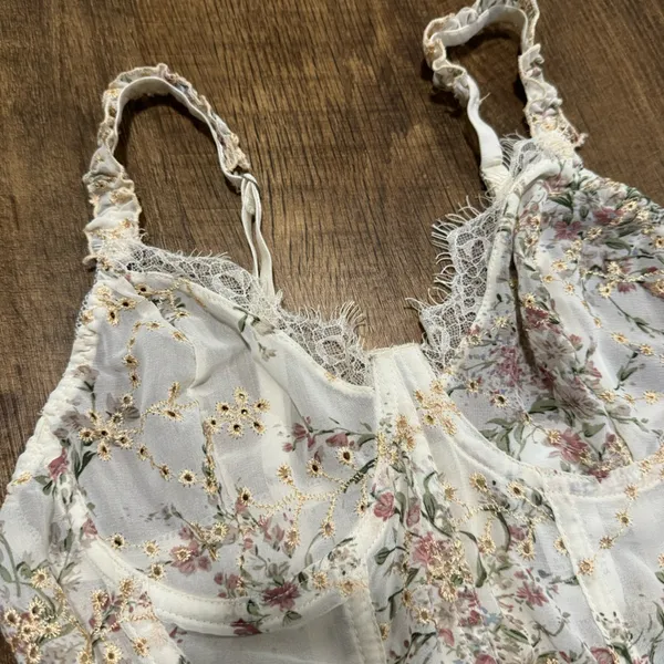 Y2K Mesh Floral Bustier Corset Crop Top Sz Medium - Image 4