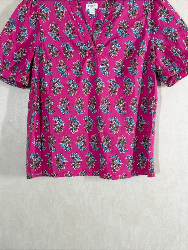 J. Crew Factory Women’s Printed Shortsleeve Poplin Top in Pink Floral S - Image 4