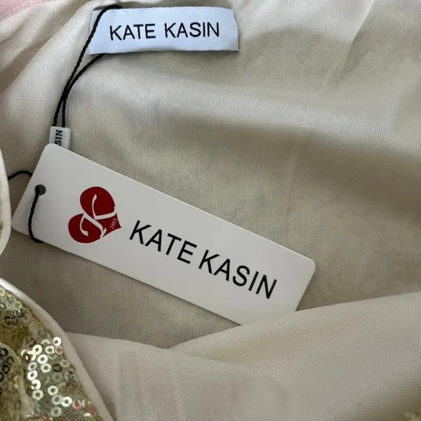 NWT Kate Kasin One Shoulder Maxi Dress Sz 6 Gold‎ Sequin Bridesmaid Evening Prom - Image 5