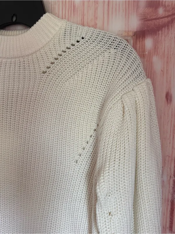 English Factory Ivory Puff Sleeve High Crewneck Sweater Size XS - Image 7