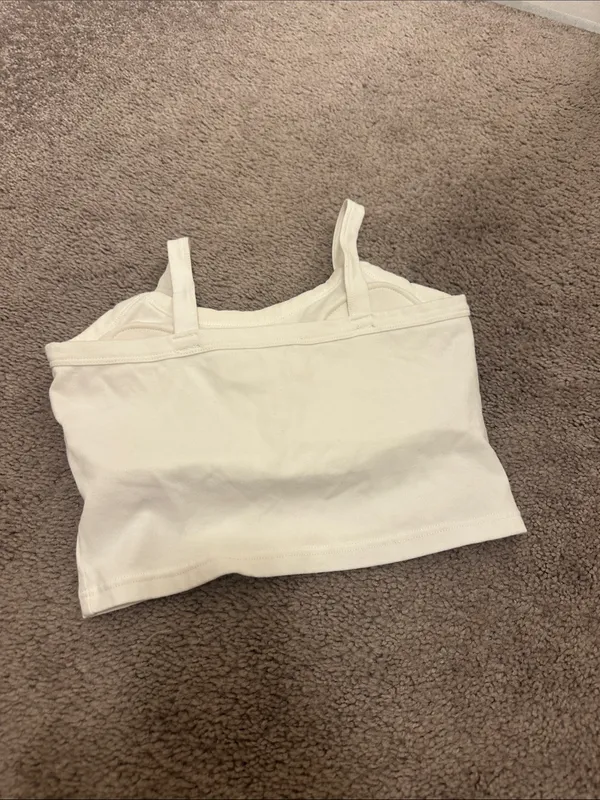 White Spaghetti Strap Crop Tank Top - Image 2