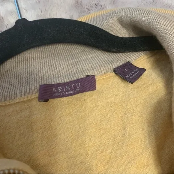 Aristo Eighteen Merino Wool Cropped Quarter Zip Pullover Sweater Yellow -‎ L - Image 3