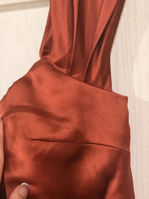 Rust Satin Maxi Dress with Draped Bodice - Women - Image 4